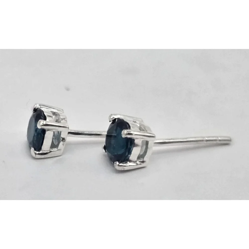 Roman Glass Teal Blue‎ Stud Earrings 5mm Round Faceted Sterling Silver 925 Posts